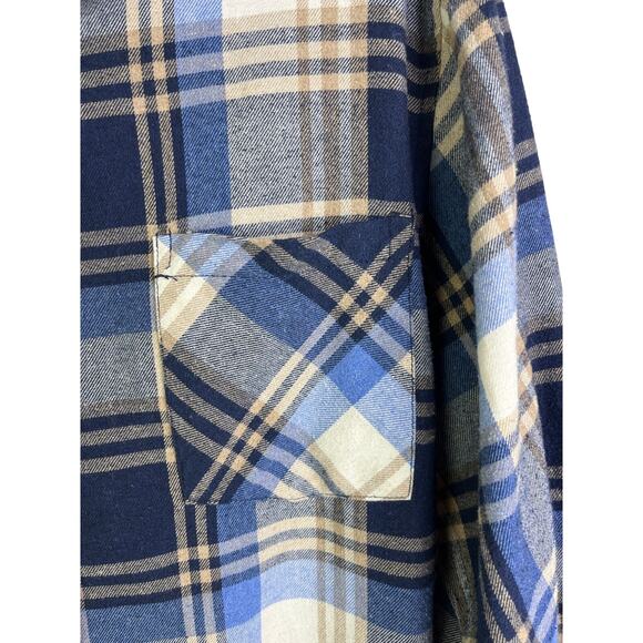 Burnside Flannel Shirt Mens Blue Beige Plaid Long Sleeve Grunge Classic - Picture 7 of 10
